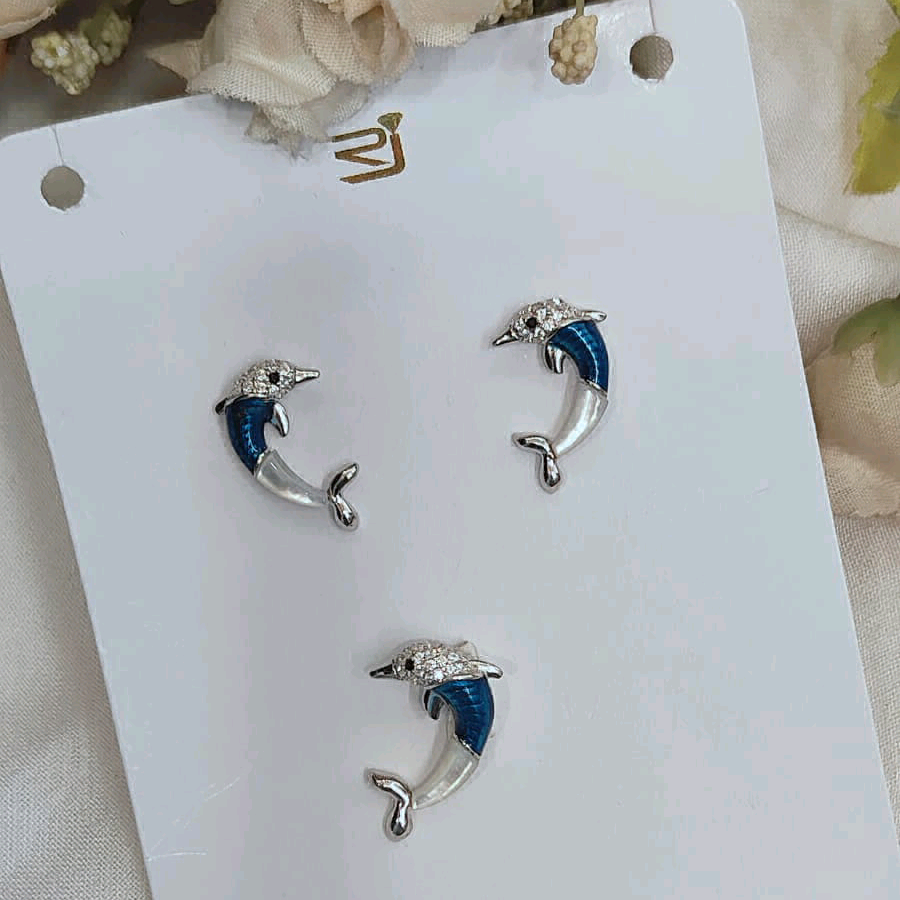 Blue Enamel Dolphin Pendant Set